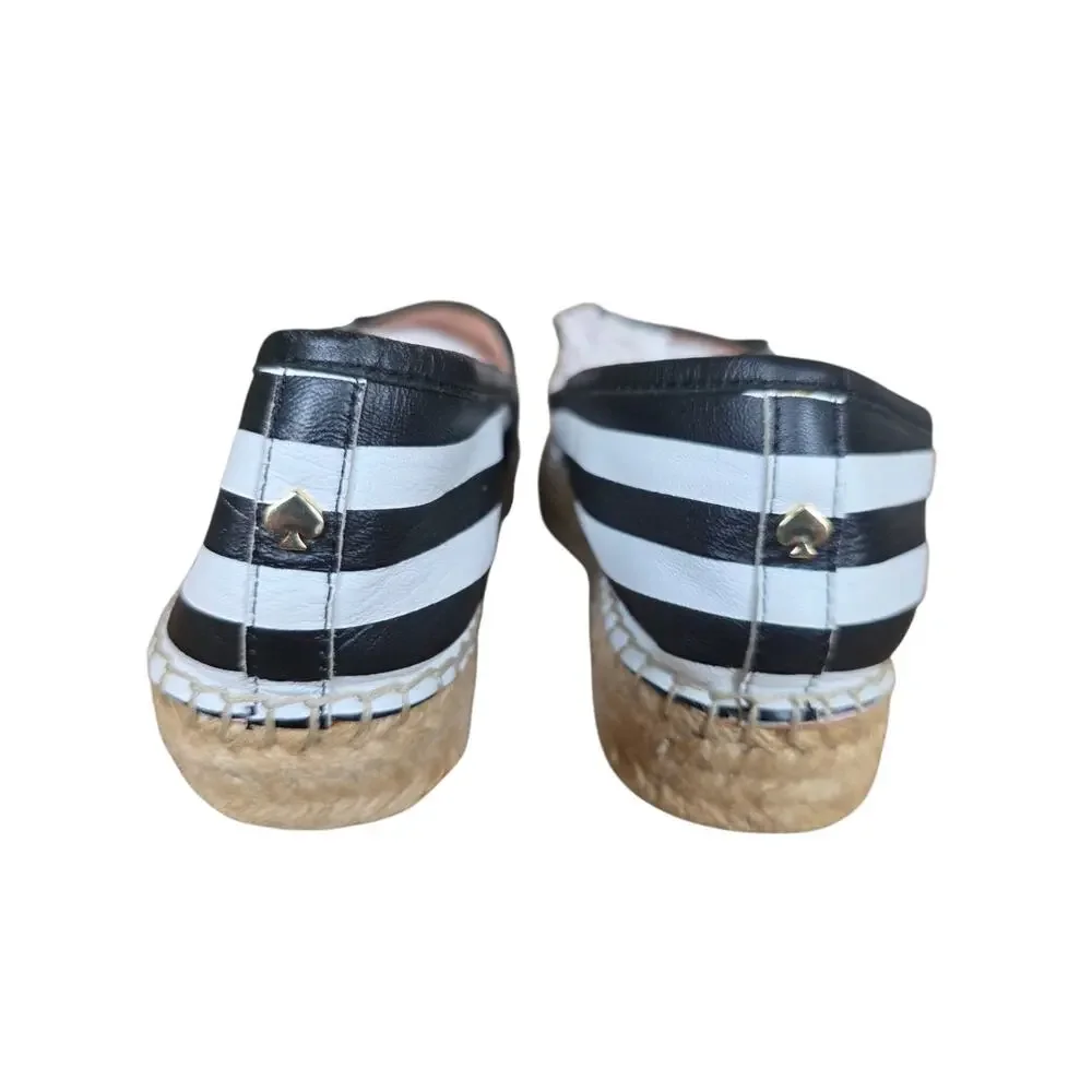 Kate Spade NY LINDS Striped Leather Bow Espadrille Flats Black White Sz 9